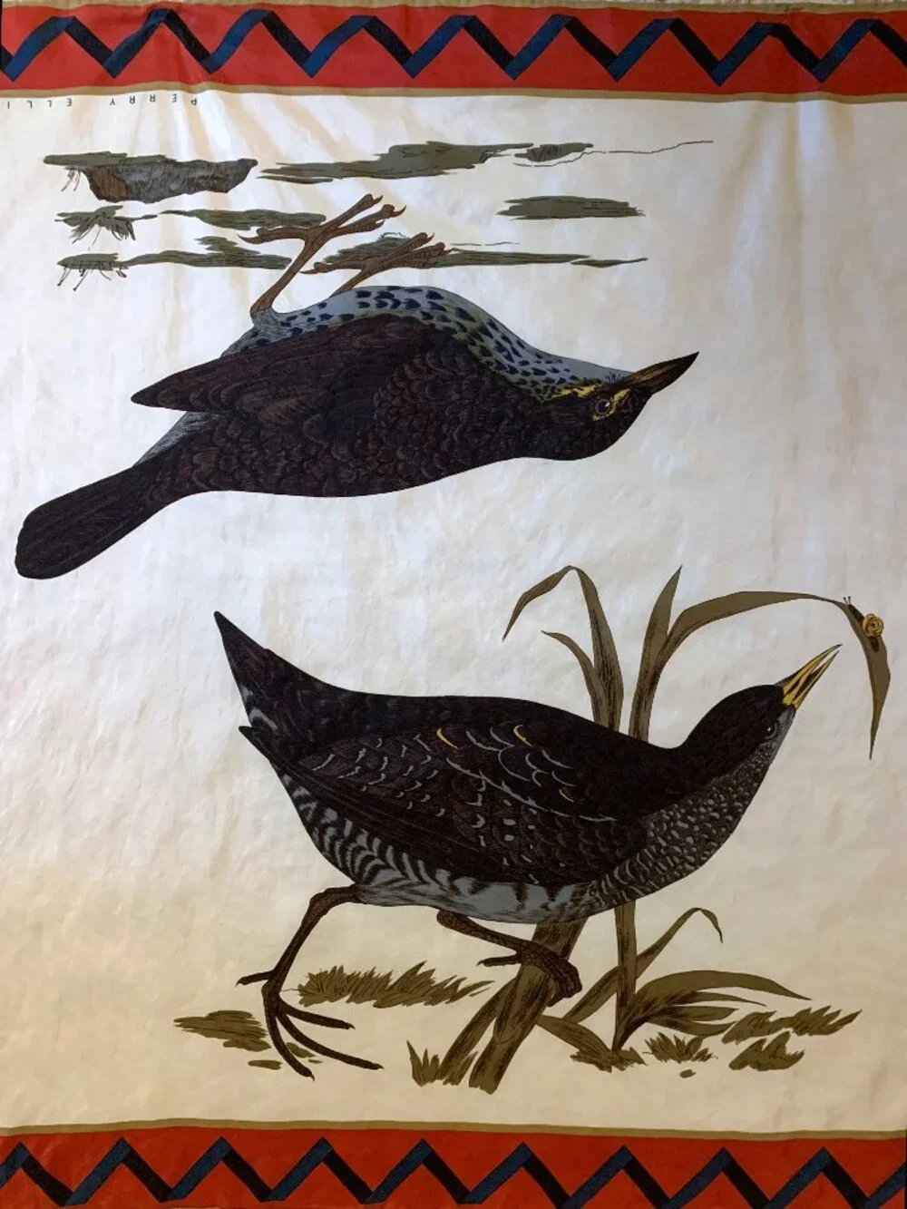 Vintage Perry Ellis Silk Scarf 31” Square Rolled Hem Bird Design - Picture 9 of 10